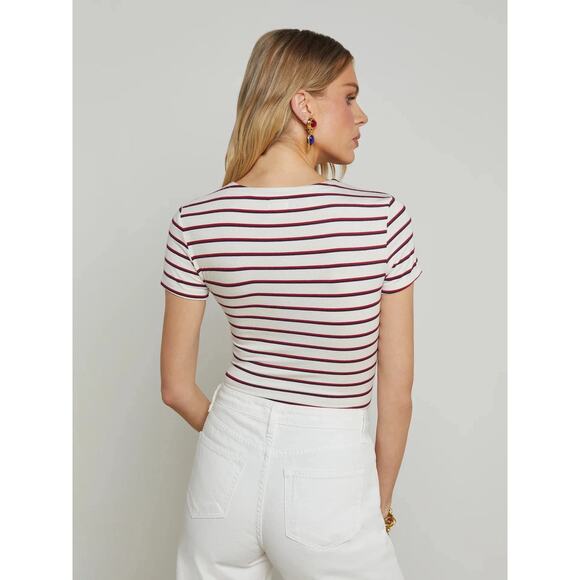 NWOT L’AGENCE Ressi Red White and Blue Stripes Crewneck Tee Size Medium - Picture 2 of 7